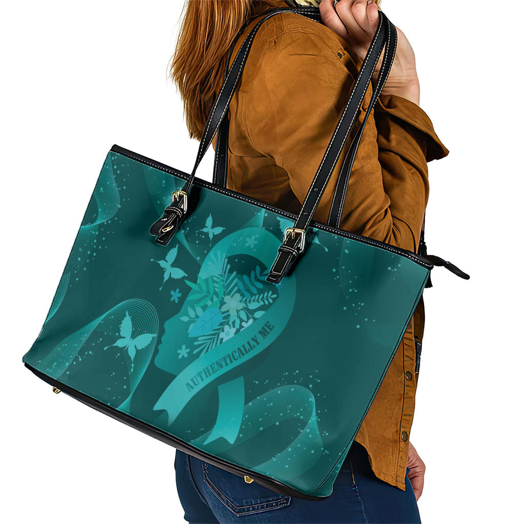 Australia Tourettes Awareness Leather Tote Bag Butterfly Ribbon Art