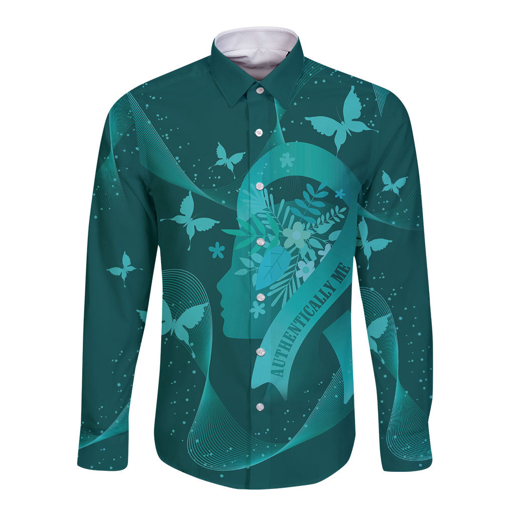 Australia Tourettes Awareness Personalised Long Sleeve Button Shirt Butterfly Ribbon Art