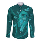Australia Tourettes Awareness Personalised Long Sleeve Button Shirt Butterfly Ribbon Art