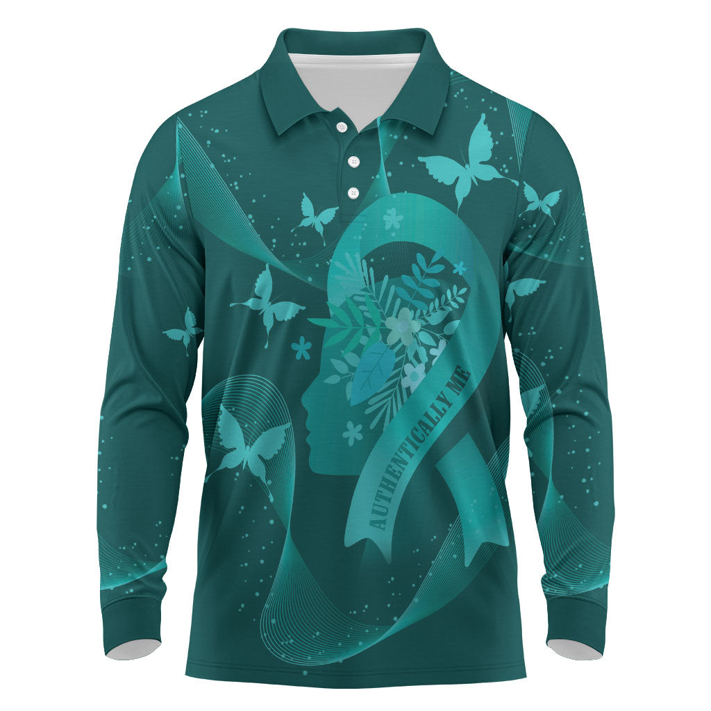 Australia Tourettes Awareness Personalised Long Sleeve Polo Shirt Butterfly Ribbon Art