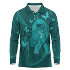 Australia Tourettes Awareness Personalised Long Sleeve Polo Shirt Butterfly Ribbon Art