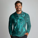 Australia Tourettes Awareness Personalised Long Sleeve Polo Shirt Butterfly Ribbon Art