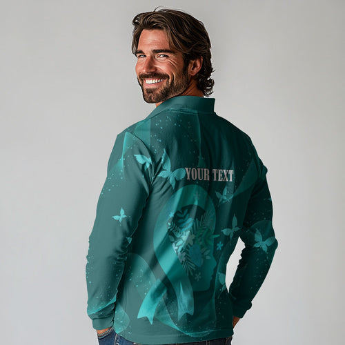 Australia Tourettes Awareness Personalised Long Sleeve Polo Shirt Butterfly Ribbon Art