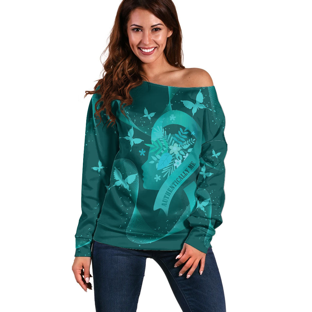 Australia Tourettes Awareness Personalised Off Shoulder Sweater Butterfly Ribbon Art