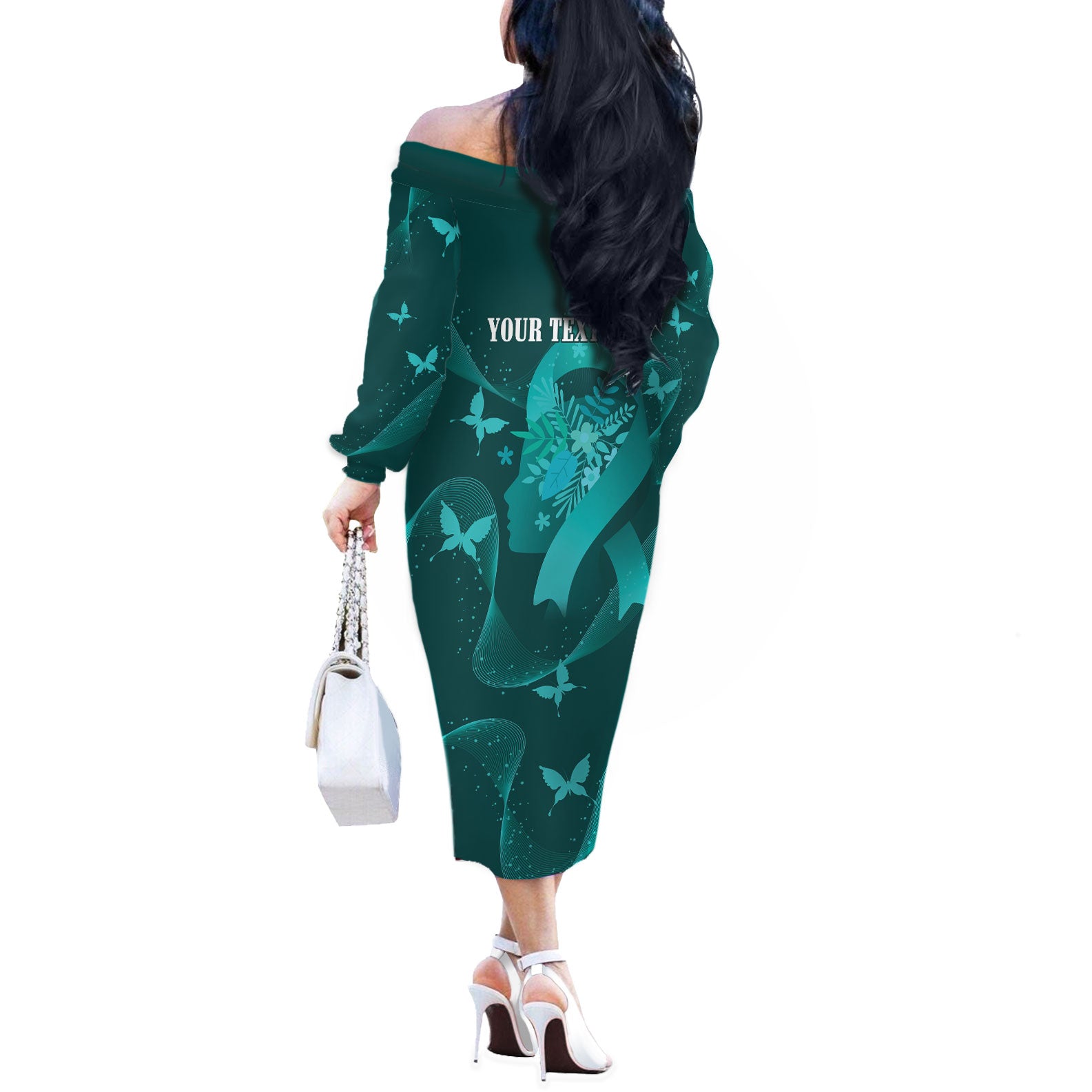 Australia Tourettes Awareness Personalised Off The Shoulder Long Sleeve Dress Butterfly Ribbon Art