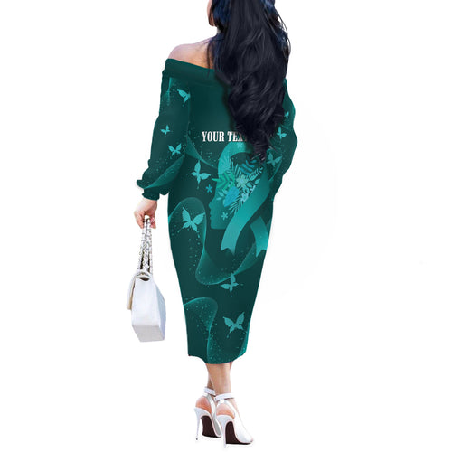 Australia Tourettes Awareness Personalised Off The Shoulder Long Sleeve Dress Butterfly Ribbon Art