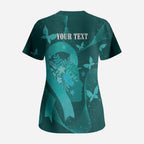 Australia Tourettes Awareness Personalised Scrub Top Butterfly Ribbon Art