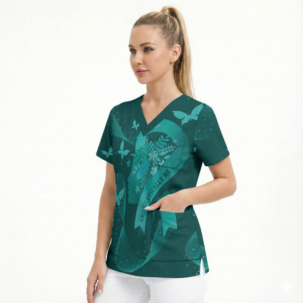 Australia Tourettes Awareness Personalised Scrub Top Butterfly Ribbon Art