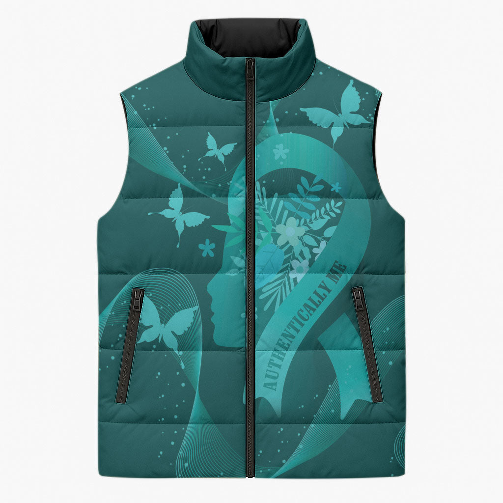 Australia Tourettes Awareness Personalised Sleeveless Puffer Jacket Butterfly Ribbon Art
