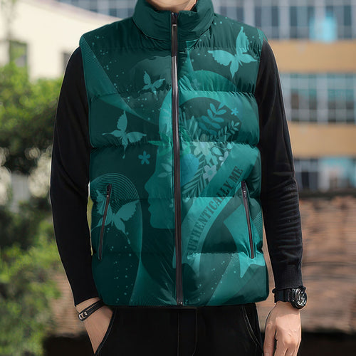 Australia Tourettes Awareness Personalised Sleeveless Puffer Jacket Butterfly Ribbon Art