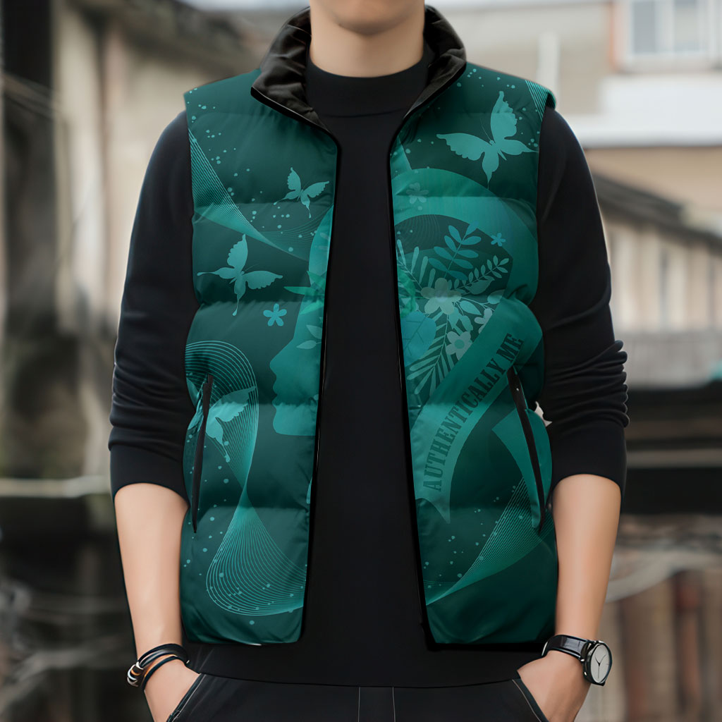 Australia Tourettes Awareness Personalised Sleeveless Puffer Jacket Butterfly Ribbon Art