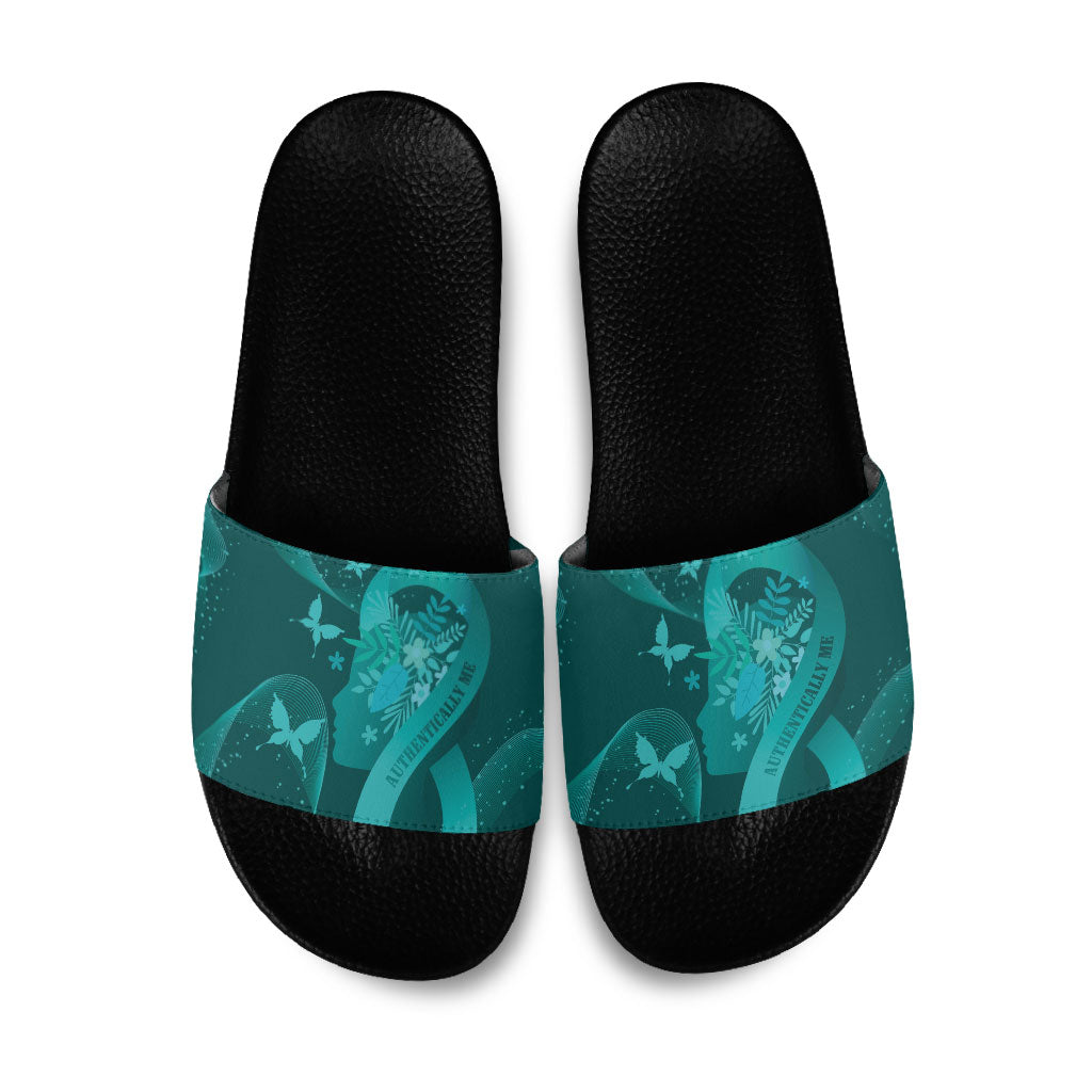 Australia Tourettes Awareness Slide Sandals Butterfly Ribbon Art