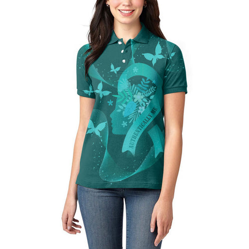 Australia Tourettes Awareness Personalised Women Polo Shirt Butterfly Ribbon Art