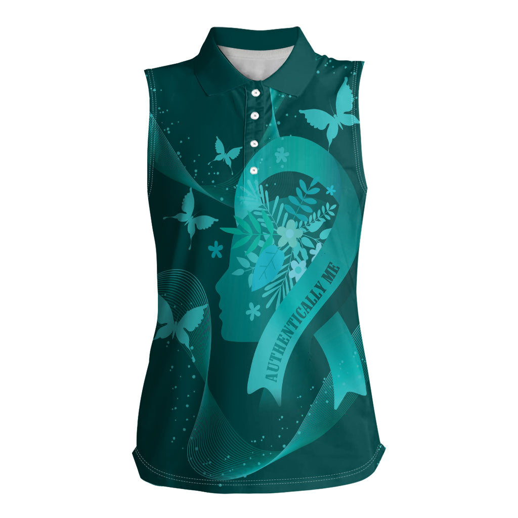 Australia Tourettes Awareness Personalised Women Sleeveless Polo Shirt Butterfly Ribbon Art