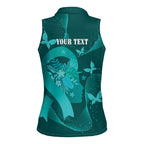 Australia Tourettes Awareness Personalised Women Sleeveless Polo Shirt Butterfly Ribbon Art