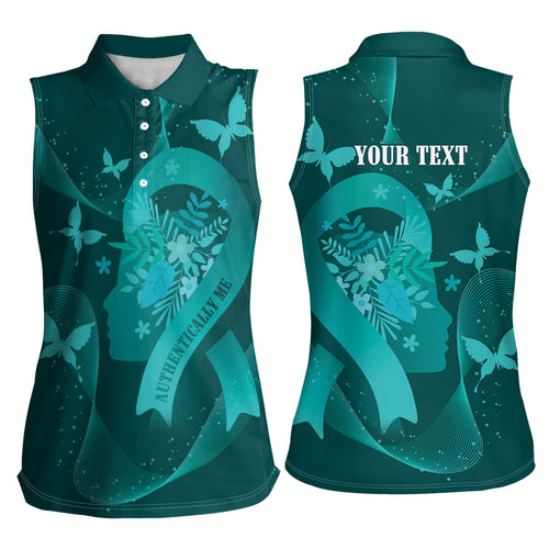 Australia Tourettes Awareness Personalised Women Sleeveless Polo Shirt Butterfly Ribbon Art