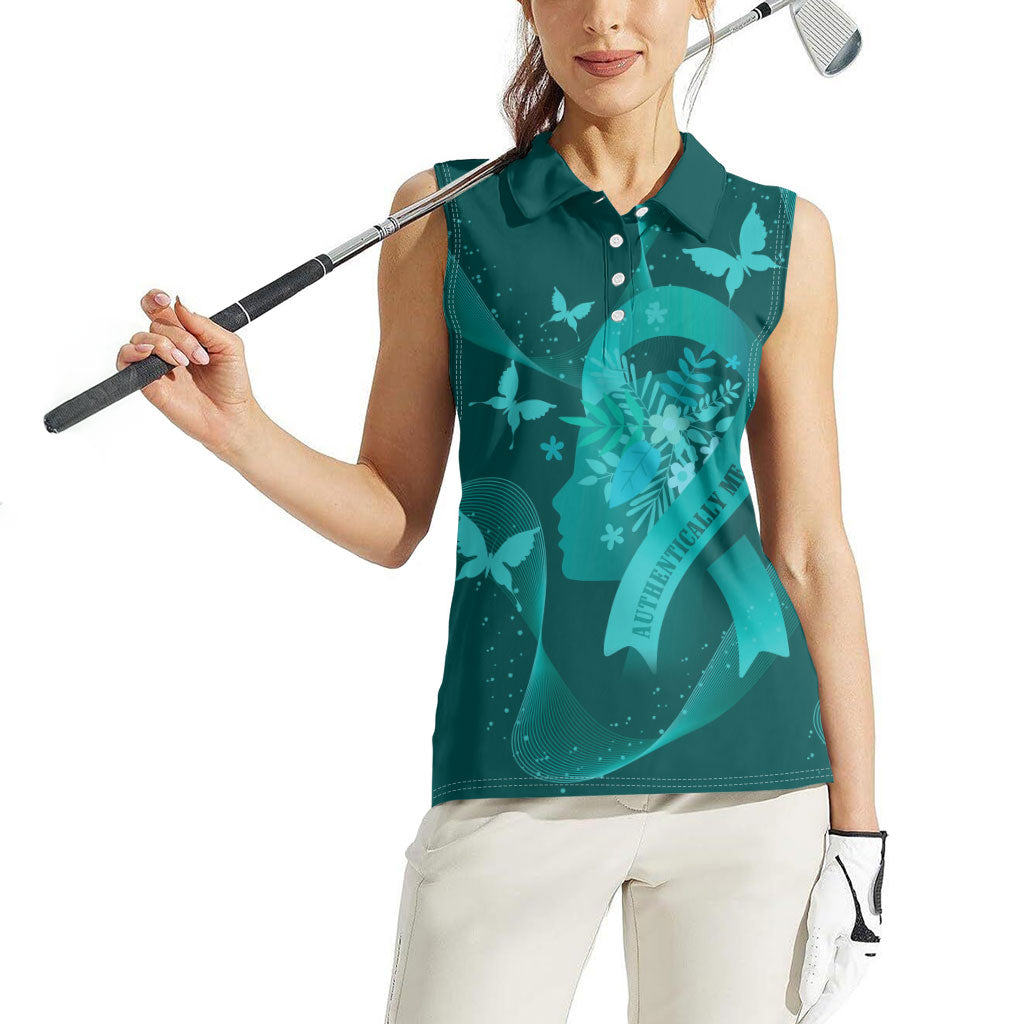 Australia Tourettes Awareness Personalised Women Sleeveless Polo Shirt Butterfly Ribbon Art