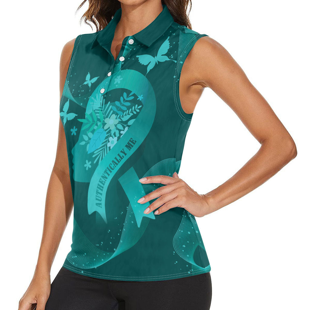 Australia Tourettes Awareness Personalised Women Sleeveless Polo Shirt Butterfly Ribbon Art