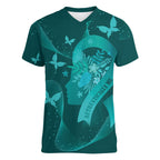 Australia Tourettes Awareness Personalised Women V-Neck T-Shirt Butterfly Ribbon Art