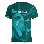 Australia Tourettes Awareness Personalised Women V-Neck T-Shirt Butterfly Ribbon Art