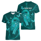 Australia Tourettes Awareness Personalised Women V-Neck T-Shirt Butterfly Ribbon Art
