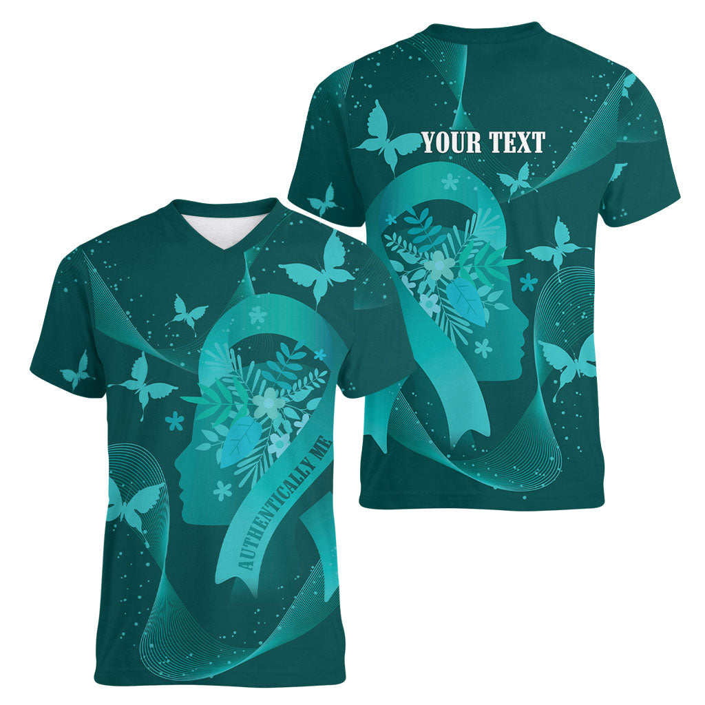 Australia Tourettes Awareness Personalised Women V-Neck T-Shirt Butterfly Ribbon Art