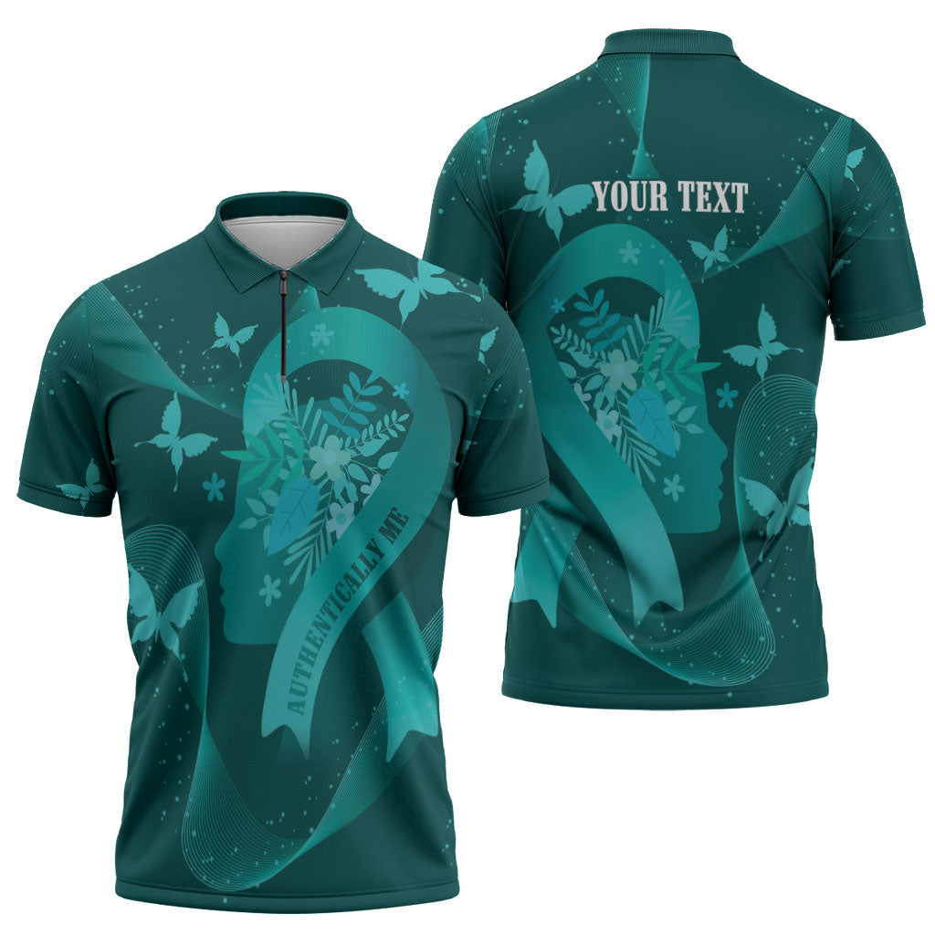 Australia Tourettes Awareness Personalised Zipper Polo Shirt Butterfly Ribbon Art