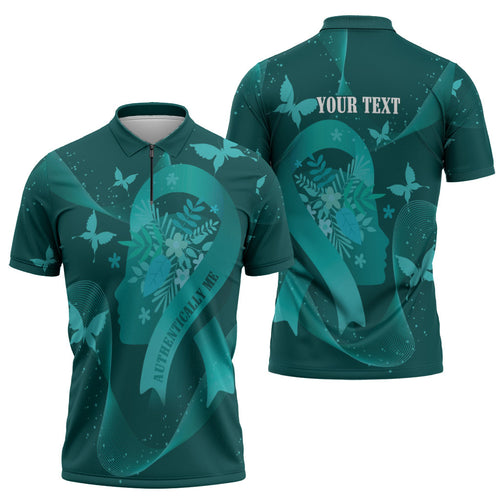 Australia Tourettes Awareness Personalised Zipper Polo Shirt Butterfly Ribbon Art