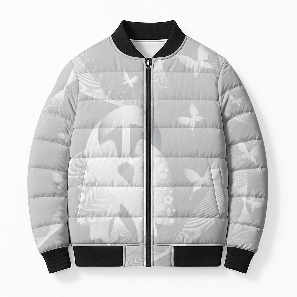 Australia Lung Cancer Awareness Personalised Bomber Puffer Jacket Butterfly Ribbon Art