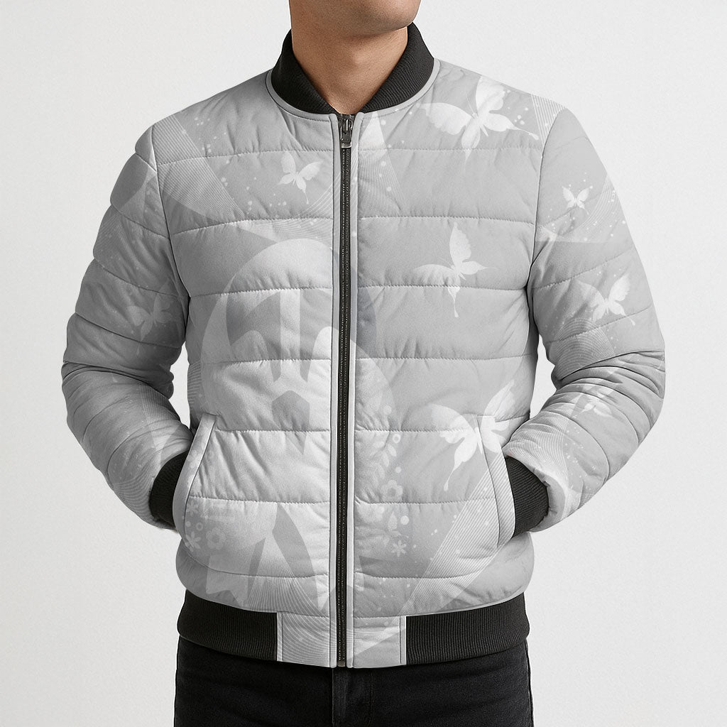 Australia Lung Cancer Awareness Personalised Bomber Puffer Jacket Butterfly Ribbon Art