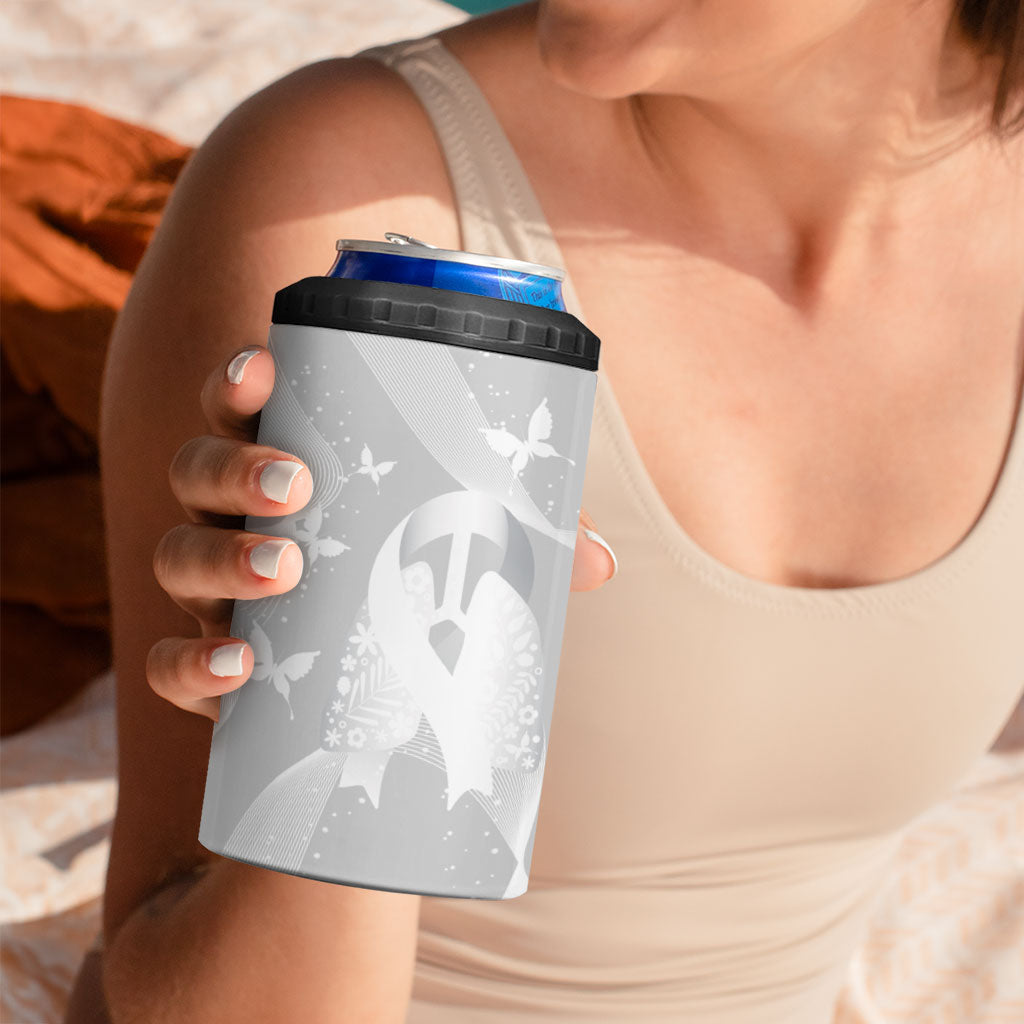 Australia Lung Cancer Awareness Personalised 4 in 1 Can Cooler Tumbler Butterfly Ribbon Art