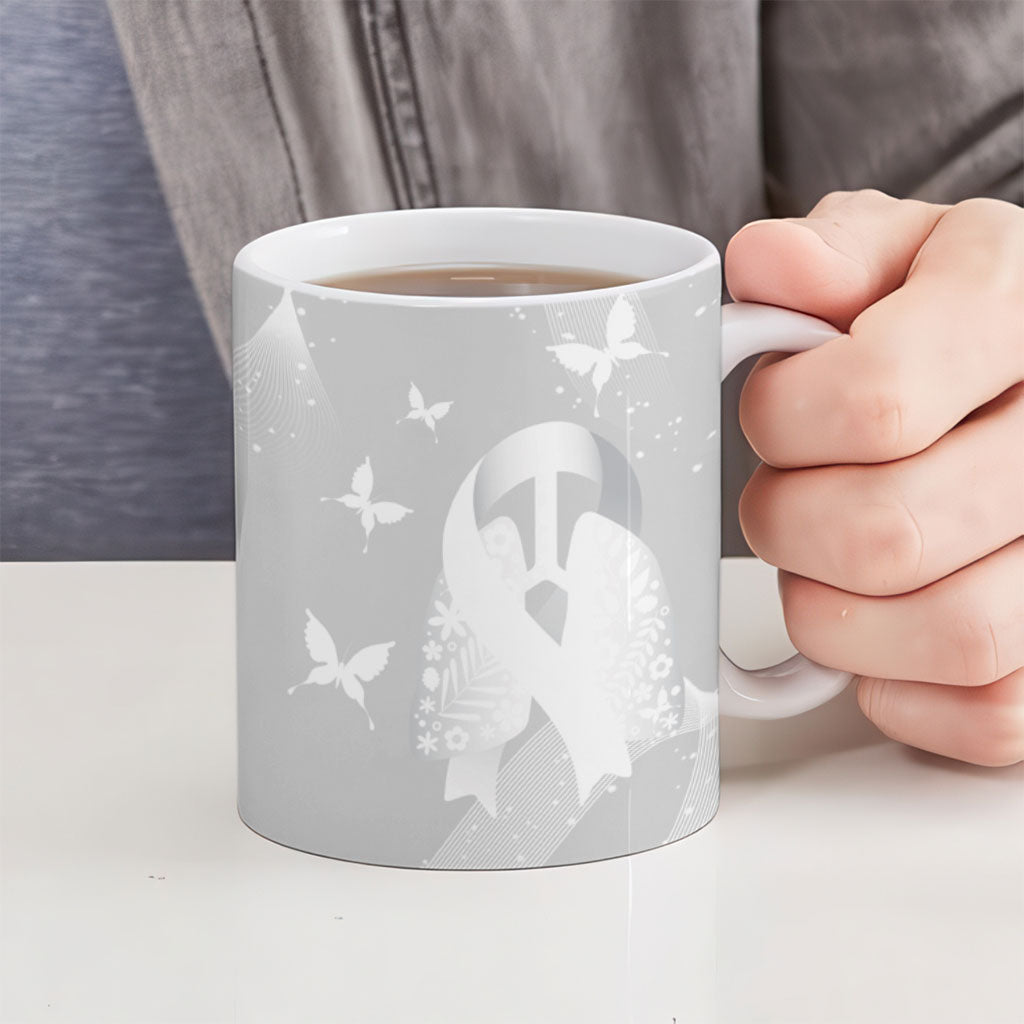 Australia Lung Cancer Awareness Personalised Ceramic Mug Butterfly Ribbon Art