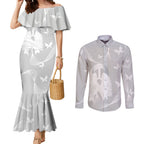 Australia Lung Cancer Awareness Personalised Couples Matching Mermaid Dress and Long Sleeve Button Shirt Butterfly Ribbon Art