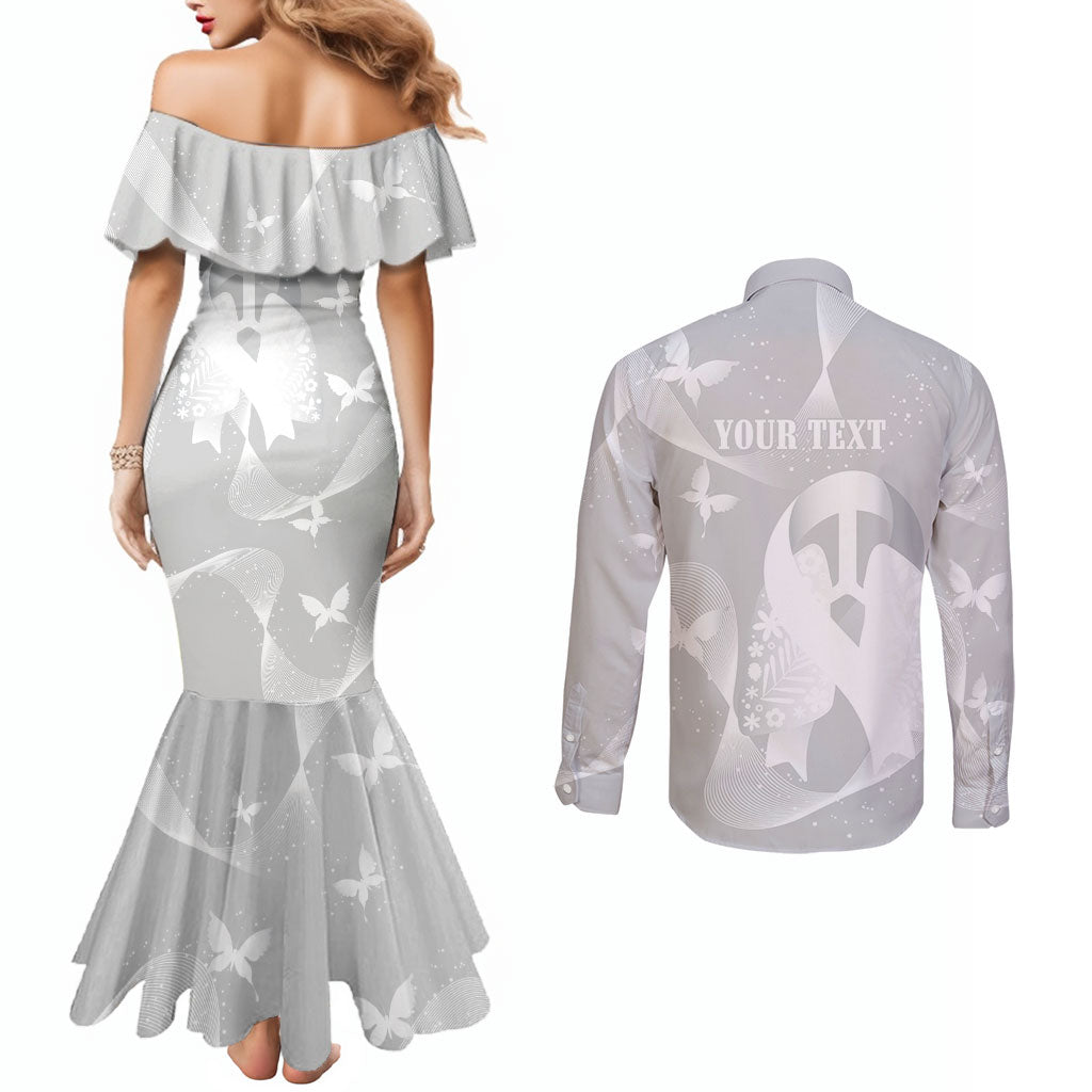 Australia Lung Cancer Awareness Personalised Couples Matching Mermaid Dress and Long Sleeve Button Shirt Butterfly Ribbon Art