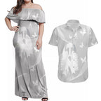 Australia Lung Cancer Awareness Personalised Couples Matching Off Shoulder Maxi Dress and Hawaiian Shirt Butterfly Ribbon Art
