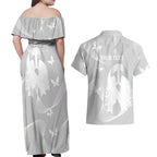 Australia Lung Cancer Awareness Personalised Couples Matching Off Shoulder Maxi Dress and Hawaiian Shirt Butterfly Ribbon Art