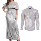 Australia Lung Cancer Awareness Personalised Couples Matching Off Shoulder Maxi Dress and Long Sleeve Button Shirt Butterfly Ribbon Art