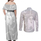 Australia Lung Cancer Awareness Personalised Couples Matching Off Shoulder Maxi Dress and Long Sleeve Button Shirt Butterfly Ribbon Art