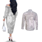 Australia Lung Cancer Awareness Personalised Couples Matching Off The Shoulder Long Sleeve Dress and Long Sleeve Button Shirt Butterfly Ribbon Art