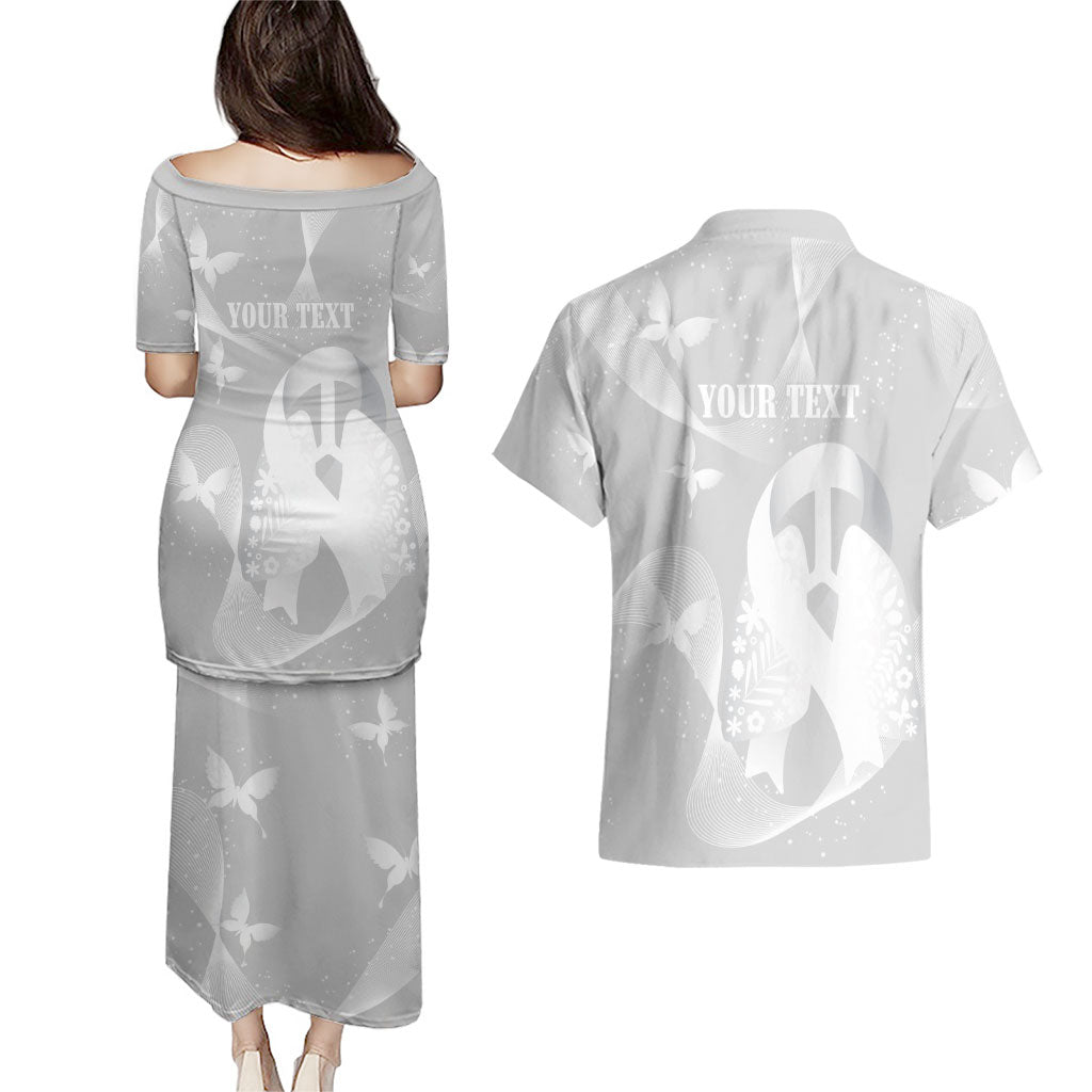 Australia Lung Cancer Awareness Personalised Couples Matching Puletasi and Hawaiian Shirt Butterfly Ribbon Art