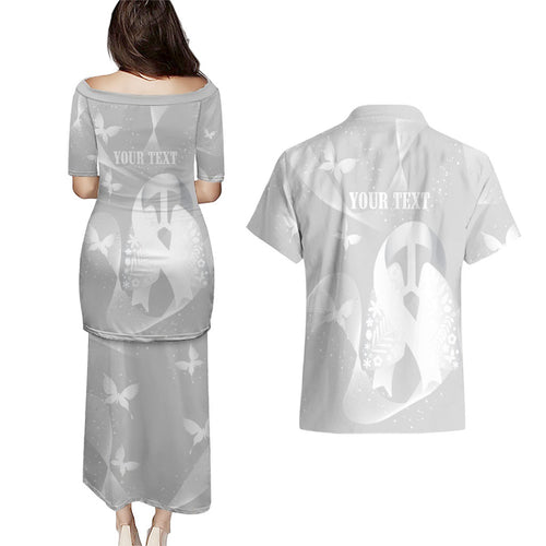 Australia Lung Cancer Awareness Personalised Couples Matching Puletasi and Hawaiian Shirt Butterfly Ribbon Art