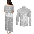 Australia Lung Cancer Awareness Personalised Couples Matching Puletasi and Long Sleeve Button Shirt Butterfly Ribbon Art