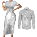 Australia Lung Cancer Awareness Personalised Couples Matching Short Sleeve Bodycon Dress and Long Sleeve Button Shirt Butterfly Ribbon Art