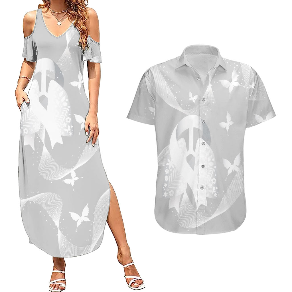 Australia Lung Cancer Awareness Personalised Couples Matching Summer Maxi Dress and Hawaiian Shirt Butterfly Ribbon Art