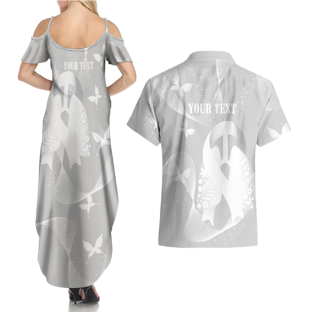 Australia Lung Cancer Awareness Personalised Couples Matching Summer Maxi Dress and Hawaiian Shirt Butterfly Ribbon Art