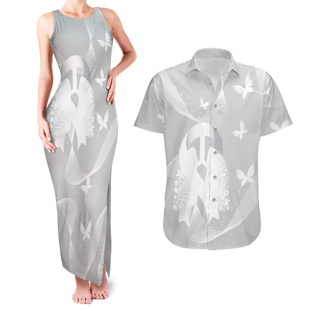 Australia Lung Cancer Awareness Personalised Couples Matching Tank Maxi Dress and Hawaiian Shirt Butterfly Ribbon Art