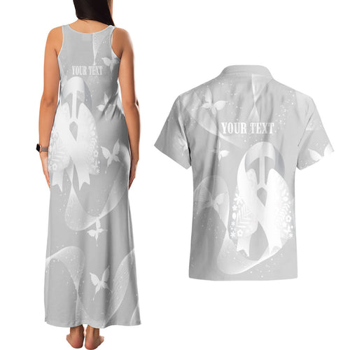 Australia Lung Cancer Awareness Personalised Couples Matching Tank Maxi Dress and Hawaiian Shirt Butterfly Ribbon Art