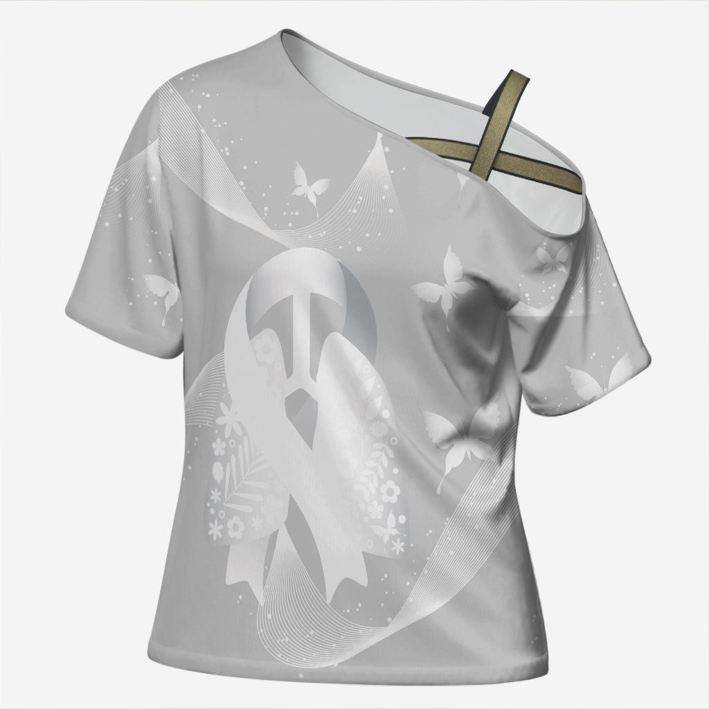 Australia Lung Cancer Awareness Personalised Cross Shoulder Shirt Butterfly Ribbon Art
