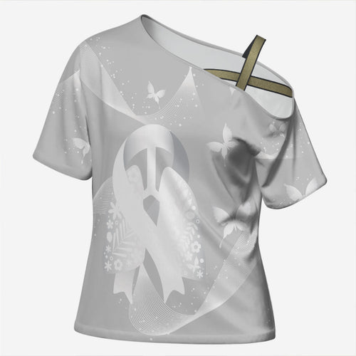 Australia Lung Cancer Awareness Personalised Cross Shoulder Shirt Butterfly Ribbon Art