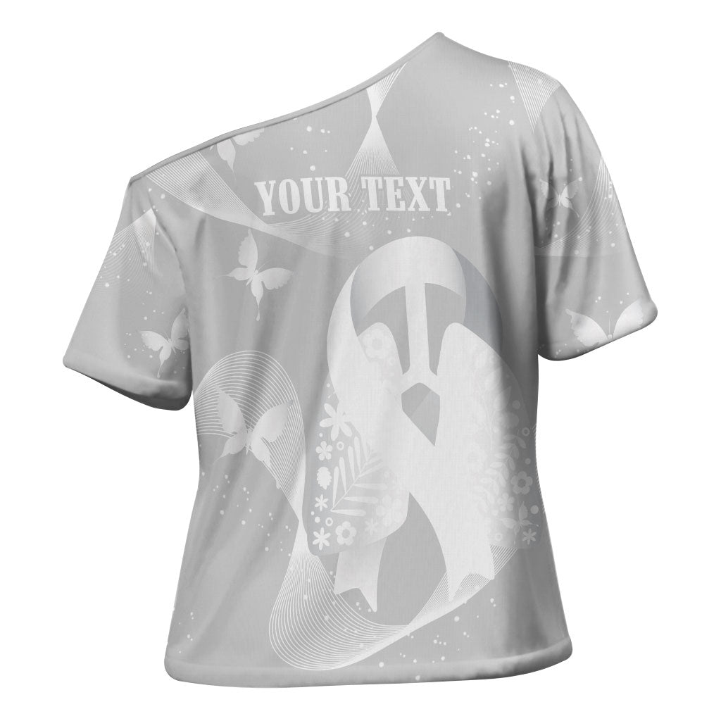Australia Lung Cancer Awareness Personalised Cross Shoulder Shirt Butterfly Ribbon Art
